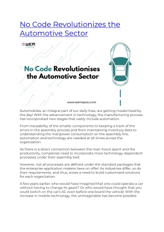 No Code Revolutionizes the Automotive Sector