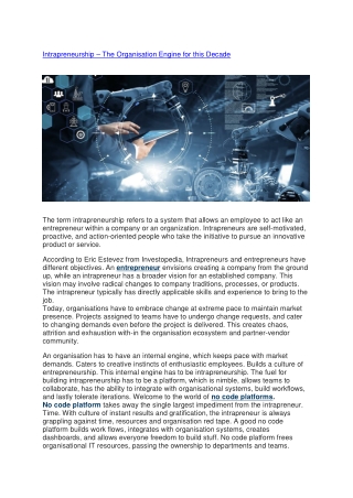 Intrapreneurship – The Organisation Engine for this Decade