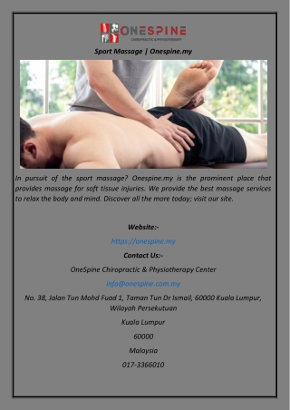 Sport Massage  Onespine.my