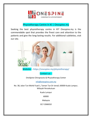 Physiotherapy Centre In KlOnespinemy