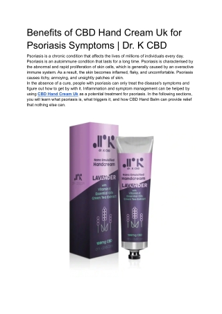 Benefits of CBD Hand Cream Uk for Psoriasis Symptoms _ Dr. K CBD