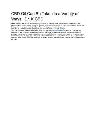 CBD Oil Can Be Taken in a Variety of Ways _ Dr. K