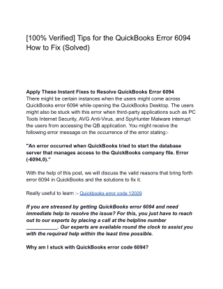 How to Fix QuickBooks Error Code 6094?