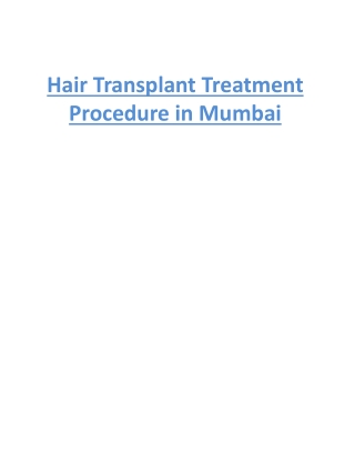 Hair Transplant Treatment Procedure in Mumbai