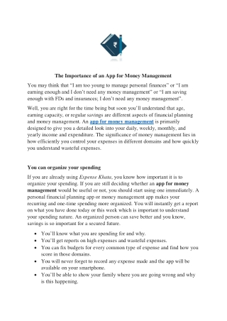 The Importance of an App for Money Management
