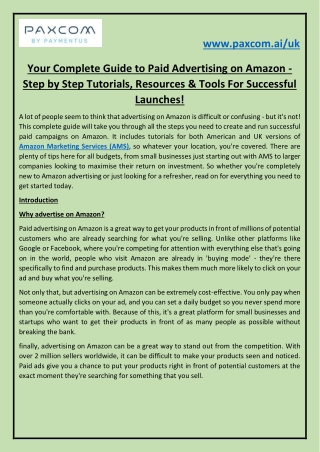 Your Complete Guide to Paid Advertising on Amazon - Step by Step Tutorials, Resources & Tools For Successful Launches!