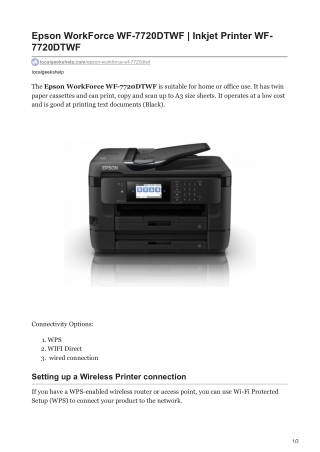 Epson WorkForce WF-7720DTWF  Inkjet Printer WF-7720DTWF