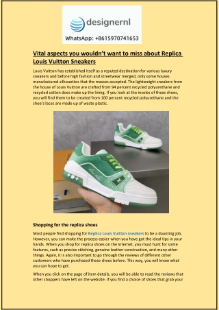 Vital aspects you wouldn’t want to miss about Replica Louis Vuitton Sneakers