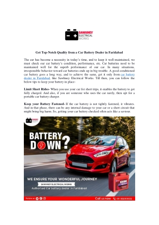 Get Top-Notch Quality from a Car Battery Dealer in Faridabad