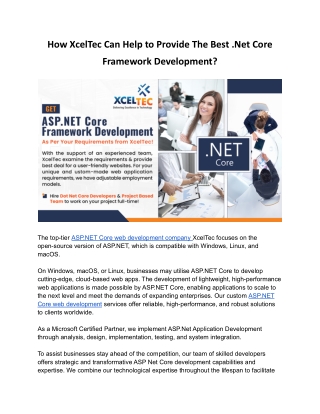 How XcelTec Can Help to Provide The Best .Net Core Framework Development