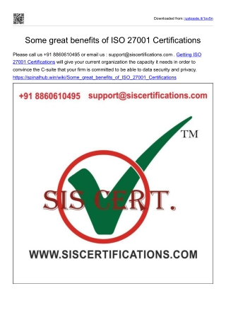 Some great benefits of ISO 27001 Certifications - SIS Certifications.com