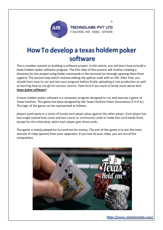 How To develop a texas holdem poker software