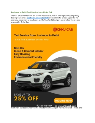 Lucknow to Delhi Taxi Service from Chiku Cab