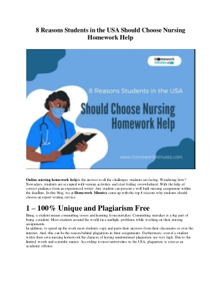 8 Reasons Students in the USA Should Choose Nursing Homework Help