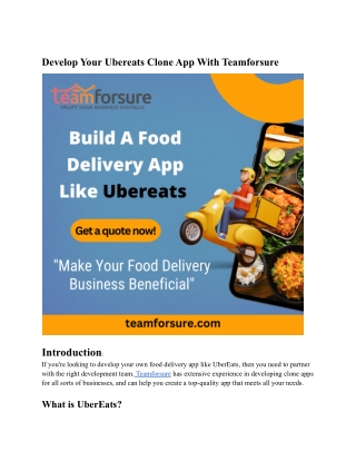 Develop Your Food Delivery App Like Ubereats - Teamforsure