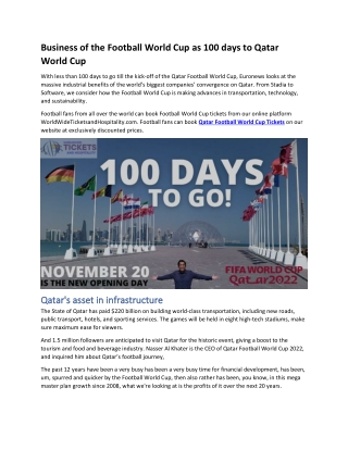 Business of the Football World Cup as 100 days to Qatar World Cup