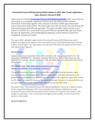Global Intracranial Pressure (ICP) Monitoring Market Opportunities and Forecast