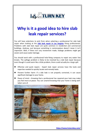 Why is it a good idea to hire slab leak repair services
