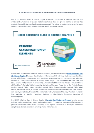 NCERT Solutions Class 10 Science Chapter 5 Periodic Classification of Elements