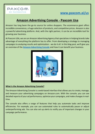 Amazon Advertising Console - Paxcom Usa