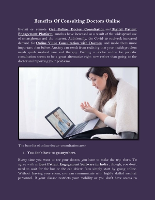 Benefits Of Consulting Doctors Online