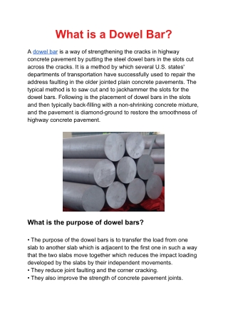 What Is Dowel Bar, Their Purpose, Uses and Advantages?