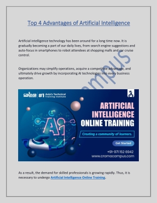 Top 4 Advantages of Artificial Intelligence