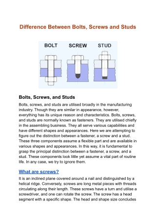 What's the Difference Between Bolts, Screws and Studs - Classic Metallic