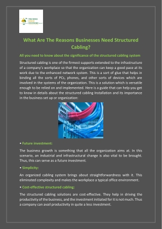 What Are The Reasons Businesses Need Structured Cabling