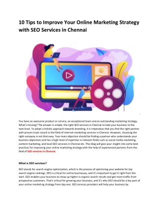 10 Tips to Improve Your Online Marketing Strategy with SEO Services in Chennai