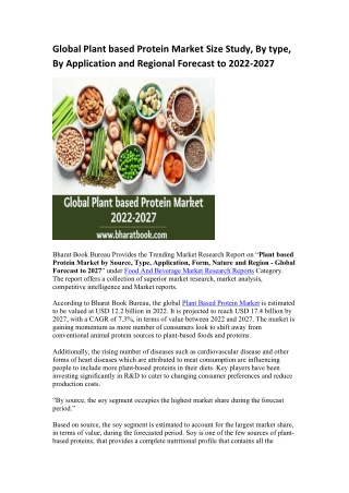 Global Plant based Protein Market Research Report 2022-2027