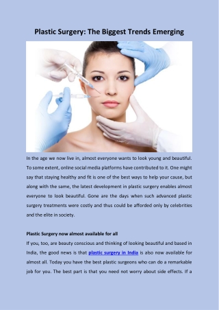 Plastic Surgery- The Biggest Trends emerging