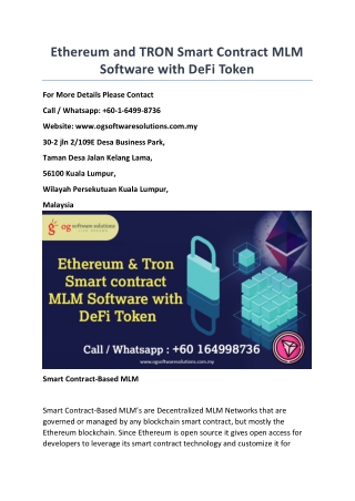 Ethereum and TRON Smart Contract MLM Software with DeFi Token