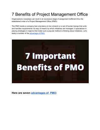 7 Benefits of Project Management Office