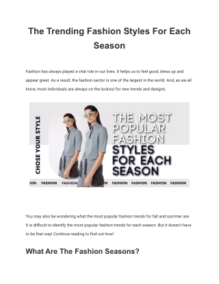 The Trending Fashion Styles For Each Season