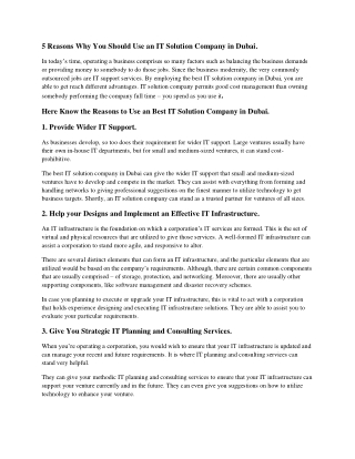 5 Reasons Why You Should Use an IT Solution Company in Dubai