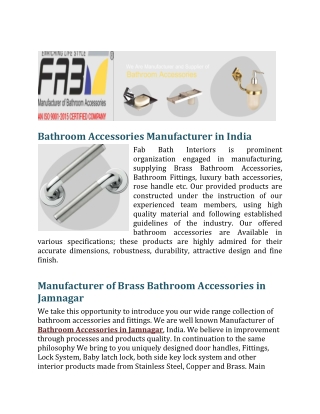 Bathroom Accessories Manufacturer
