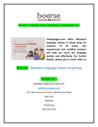 Mandarin Language Classes Hong Kong  Imlanguagescom