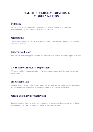 STAGES OF CLOUD MIGRATION & MODERNIZATION