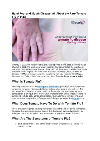 Hand Foot and Mouth Disease All About the Rare Tomato Flu in India