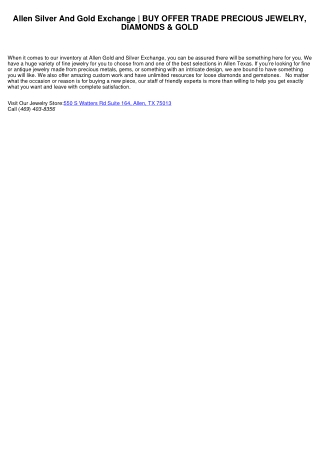 Allen Gold and Silver Exchange | ACQUIRE MARKET PROFESSION PRECIOUS JEWELRY, DIAMONDS & GOLD