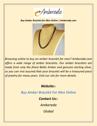 Buy Amber Bracelet for Men Online  Amberada