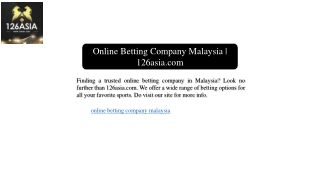 Online Betting Company Malaysia | 126asia.com