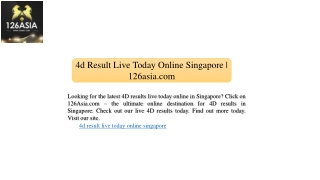 4d Result Live Today Online Singapore | 126asia.com