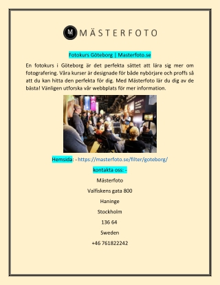 Fotokurs Göteborg  Masterfoto.e