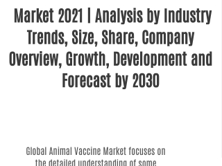 Animal Vaccine  Market 2021 | Analysis by Industry Trends, Size, Share, Company Overview, Growth, Development and Foreca