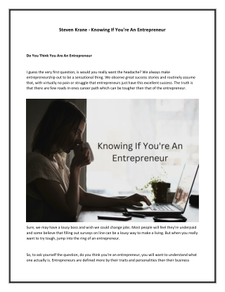 Steven Krane - Knowing If You're An Entrepreneur