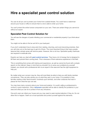 Hire a specialist pest control solution