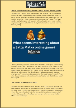 What seems interesting about a Satta Matka online game?