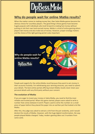 Why do people wait for online Matka results?